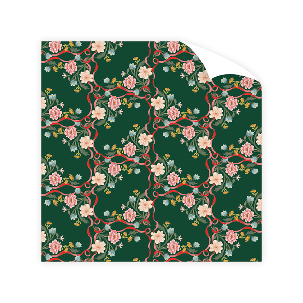 Aesthetic Floral Pattern Black Red Green Wrapping Paper by