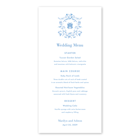 Hummingbird Blue Crest Menu