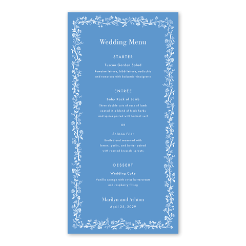 Hummingbird Blue Menu