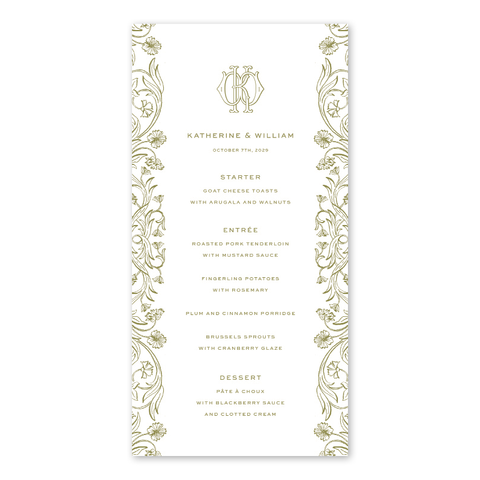 Heirloom Wedding Menu
