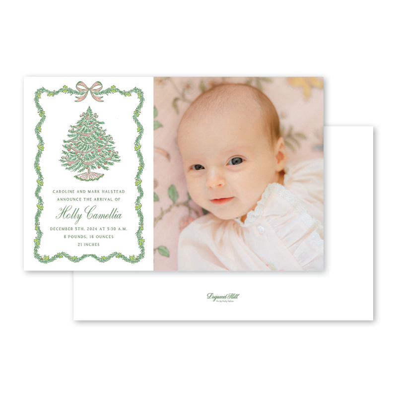 Holly Lane Pink Tree Landscape Birth Announcement Dogwood Hill