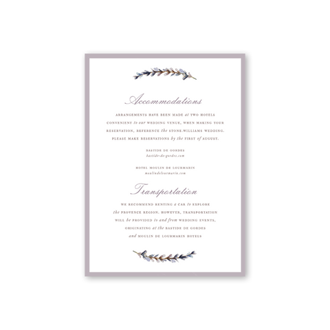 Lavender Wreath Accommodations Card