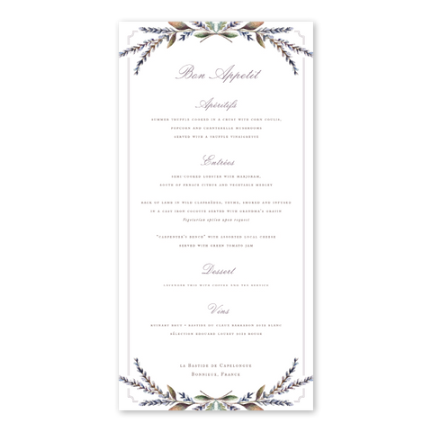 Lavender Menu