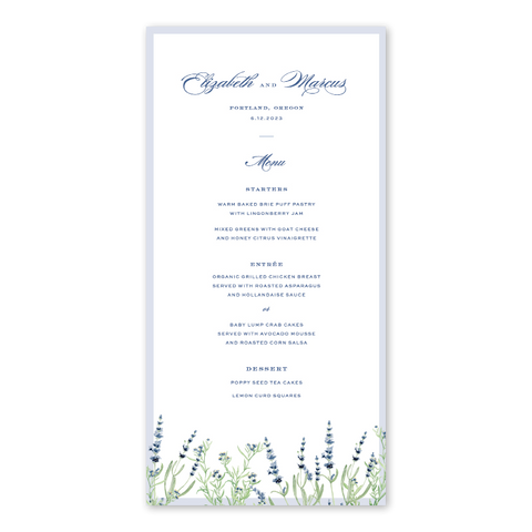 Sonoma Lavender Menu