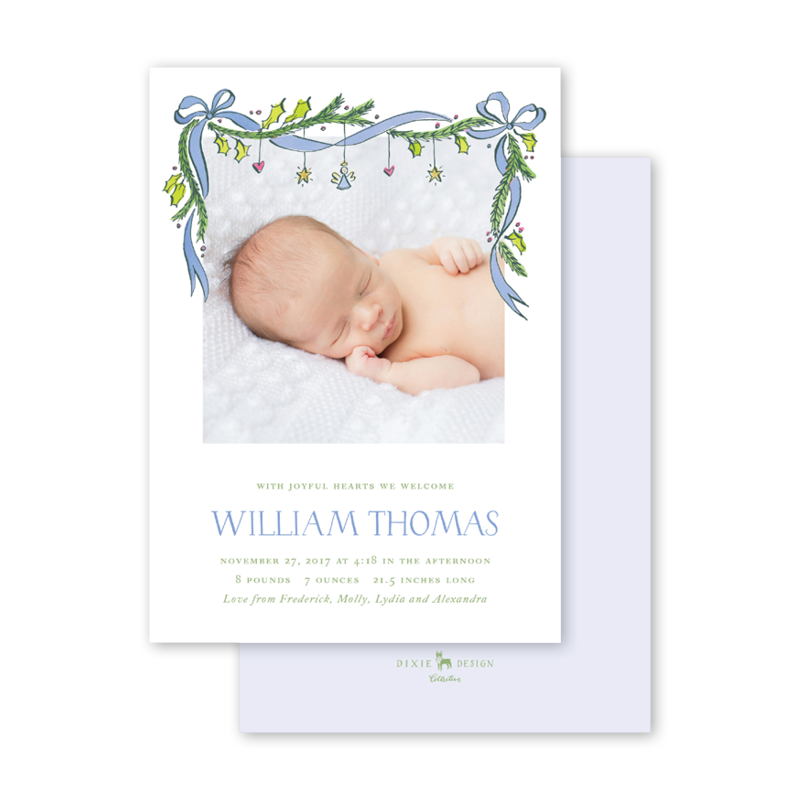 Angel Garland Blue Birth Announcement