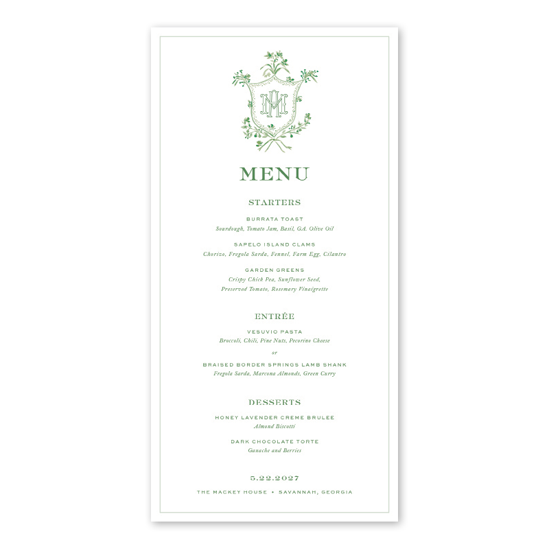 Heron Green Crest Menu