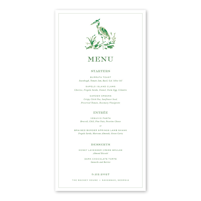 Heron Green Menu