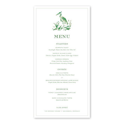 Heron Green Menu