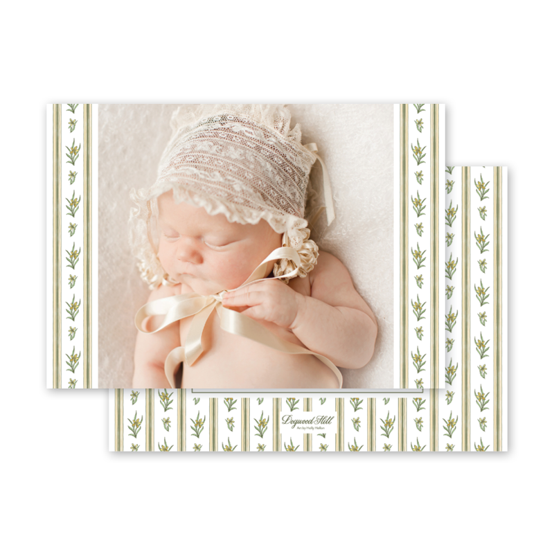 Quincy's Cottage Butter Floret Landscape Birth Announcement Dogwood Hill