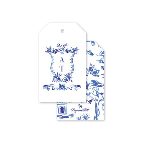 Blue Toile Crest Gift Tags