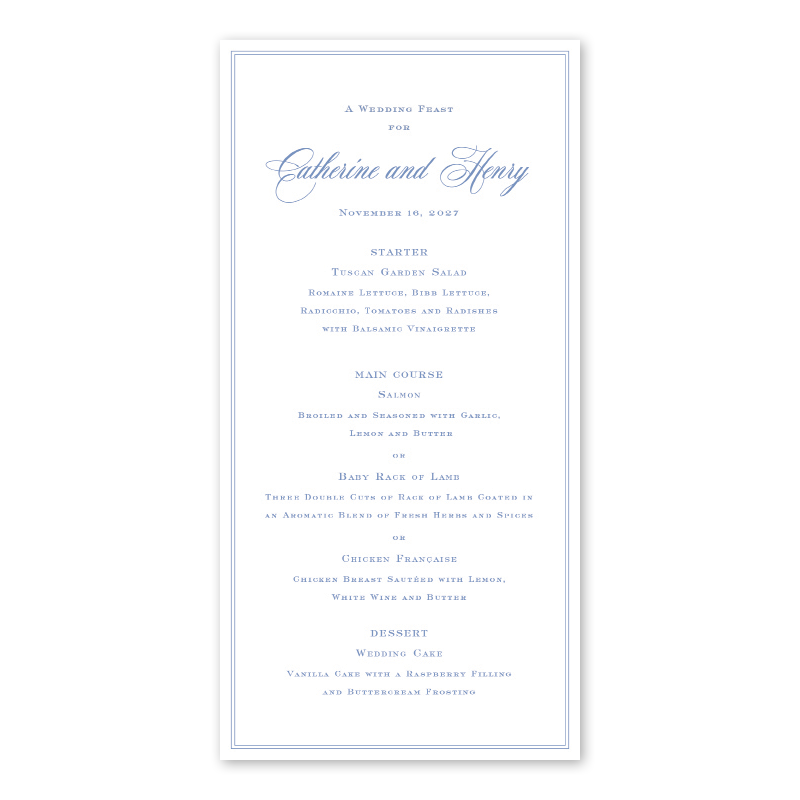 English Elegance Menu