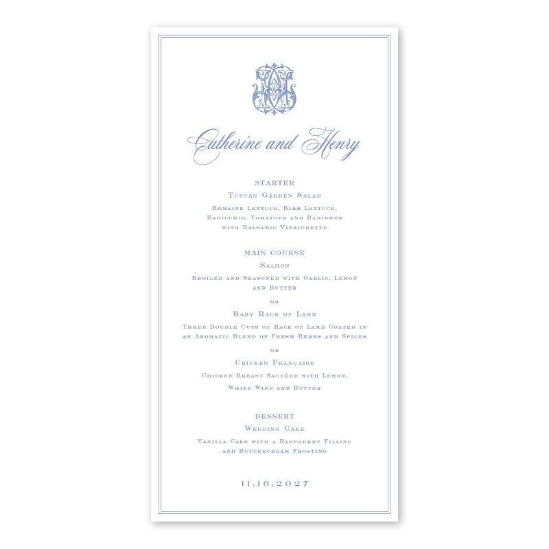 English Elegance Monogram Menu