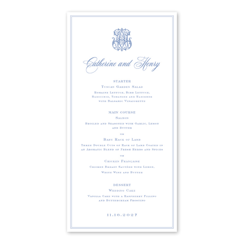 English Elegance Monogram Menu